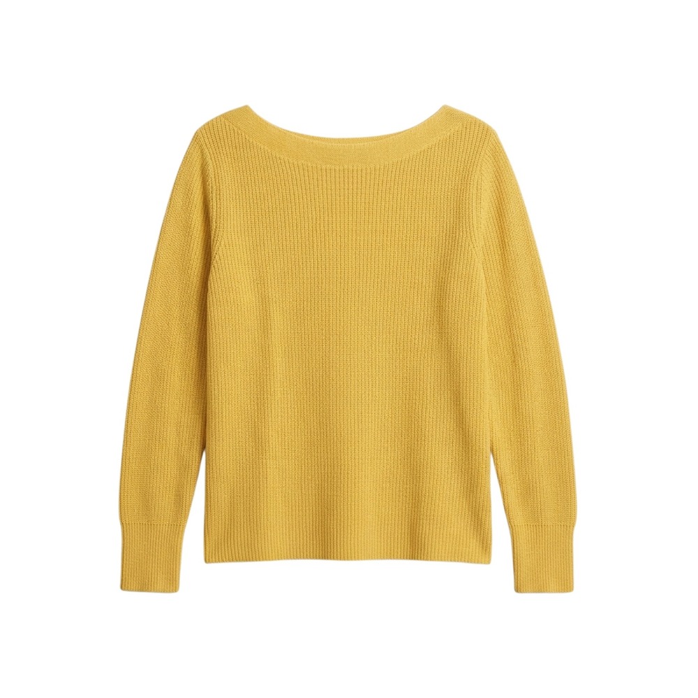 Banana Republic‎ Womens Mustard Yellow Ribbed Boatneck Cotton Blend Sweater S